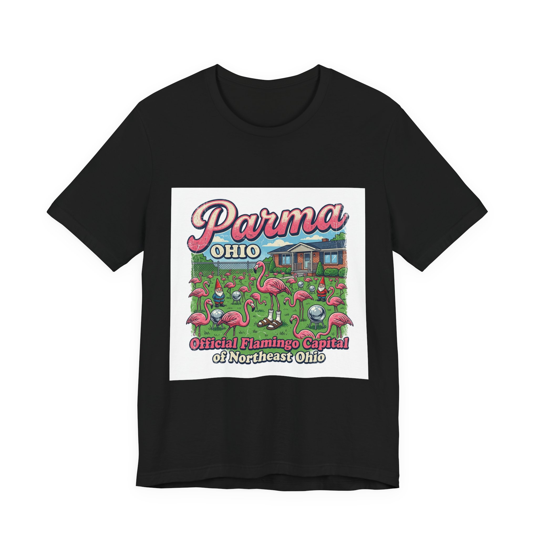 Parma Ohio Flamingo Yard Tee — "Official Flamingo Capital of Northeast Ohio"