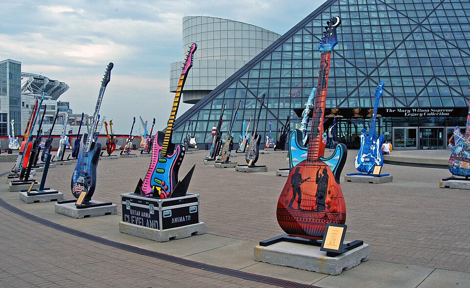 Rock & Roll Hall of Fame guitar display in Cleveland